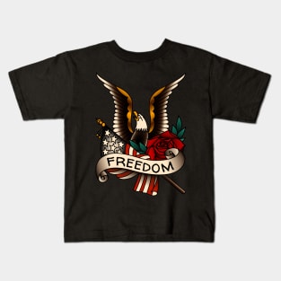 OldSalt American Traditional Freedom Eagle with Rose and Flag Kids T-Shirt